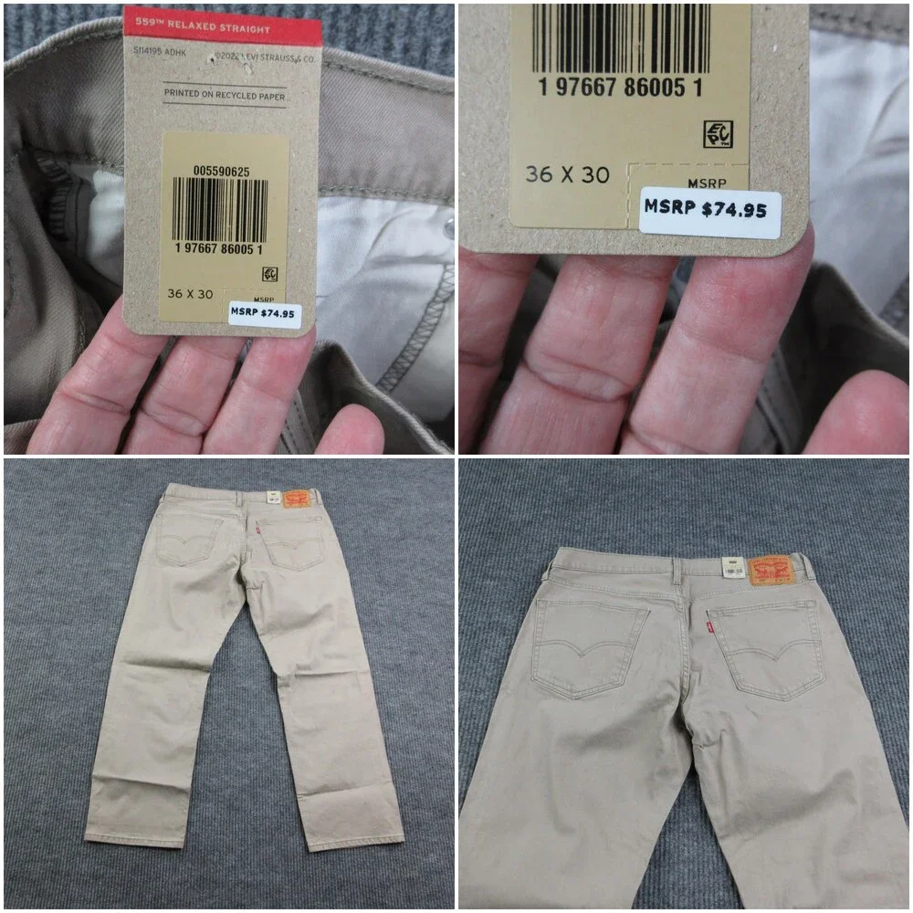 Levi's Pants Mens 36x30 Beige 559 Relaxed Straight Stretch Cotton 36x29.5* NWT